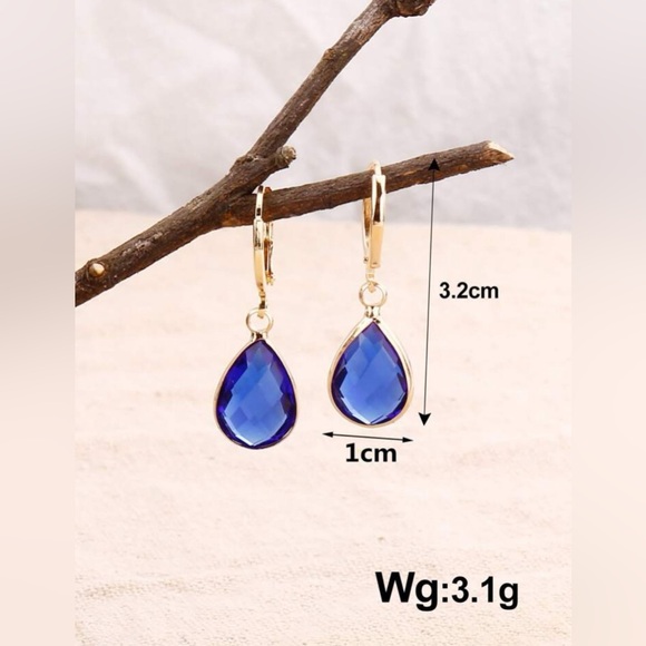 Gemstone Decor Water-Drop Earrings - Amber, Peach, Blue Colors Available - Picture 11 of 12